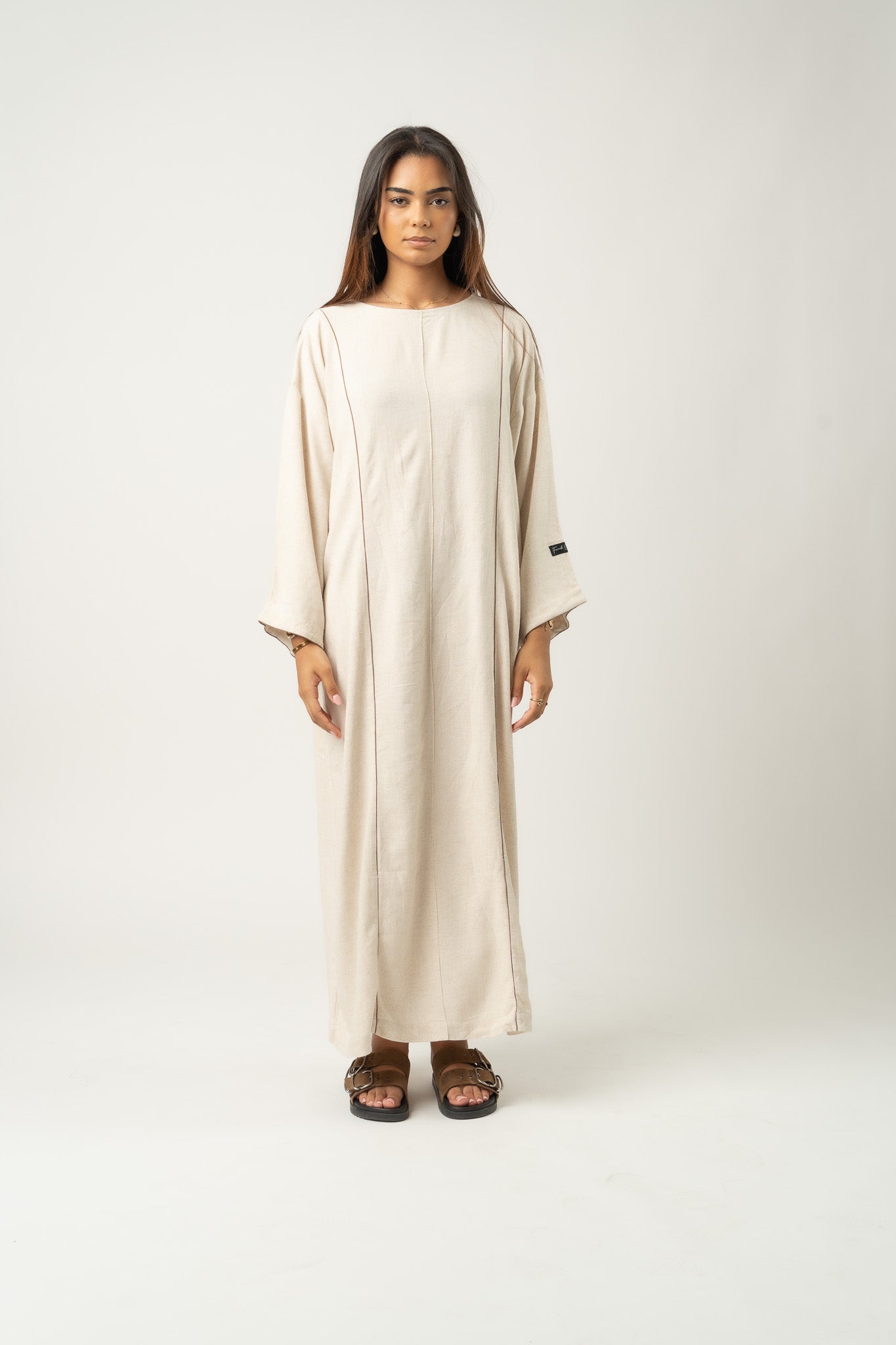 Robe longue maxi en mélange de lin Beige