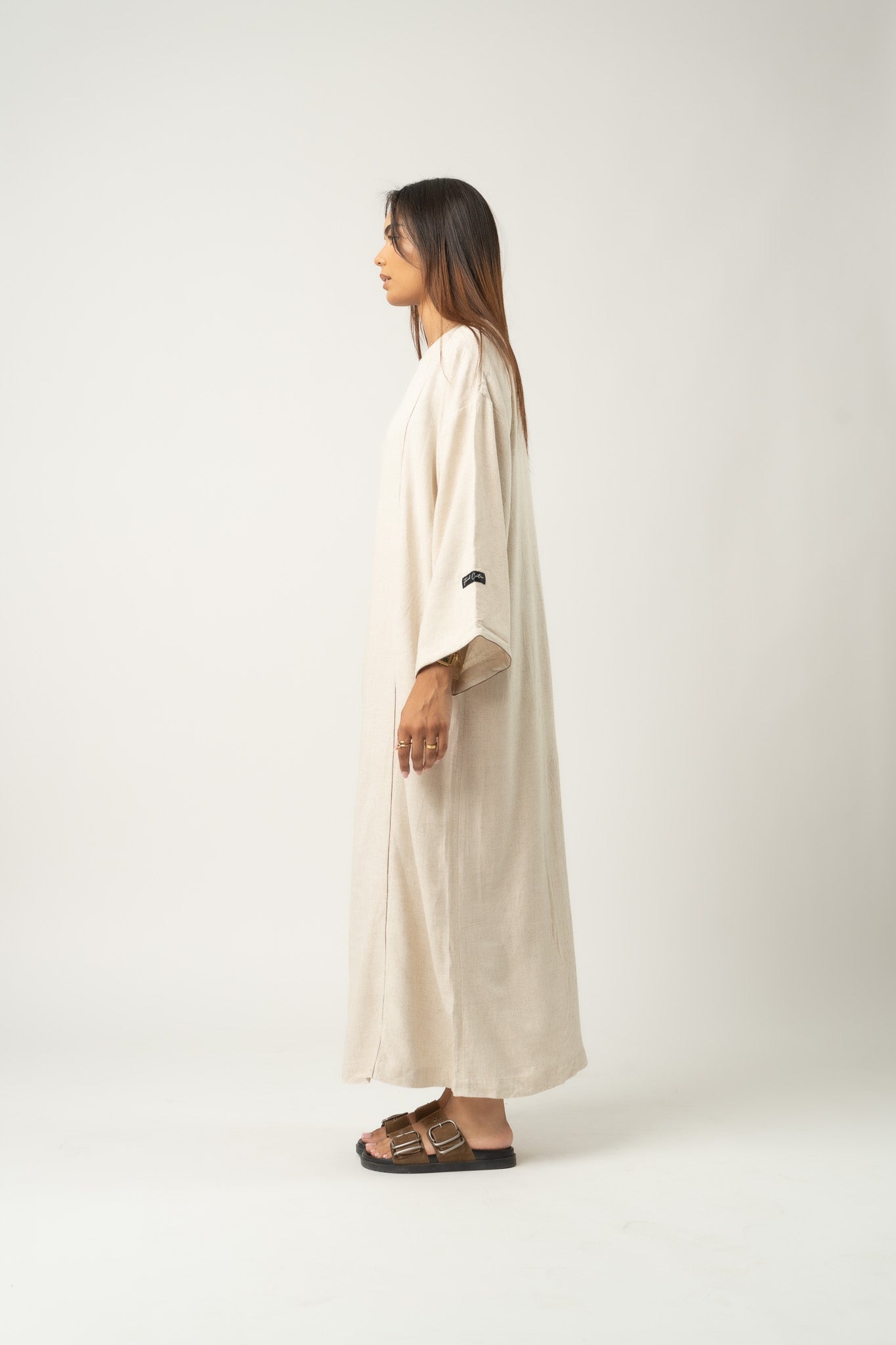 Robe longue maxi en mélange de lin Beige