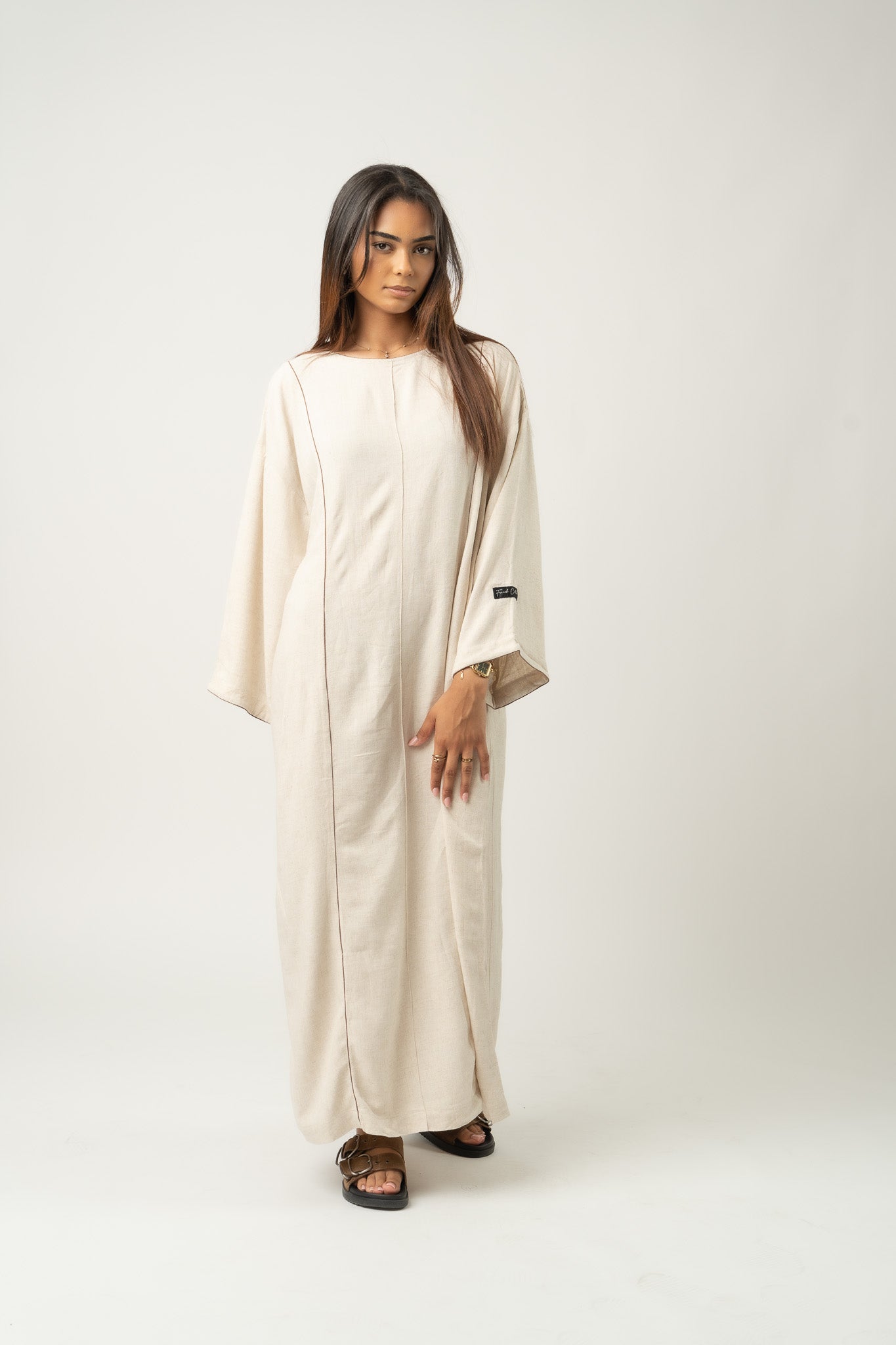 Robe longue maxi en mélange de lin Beige