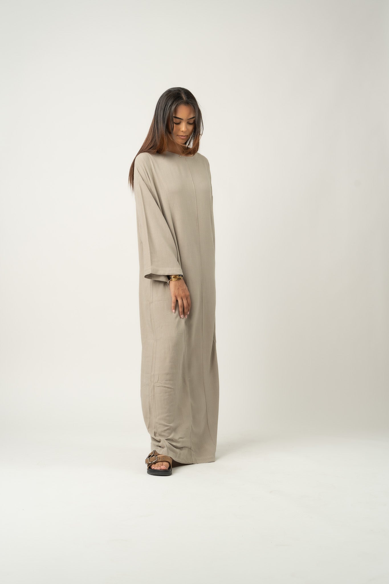 Robe longue maxi en mélange de lin Sauge