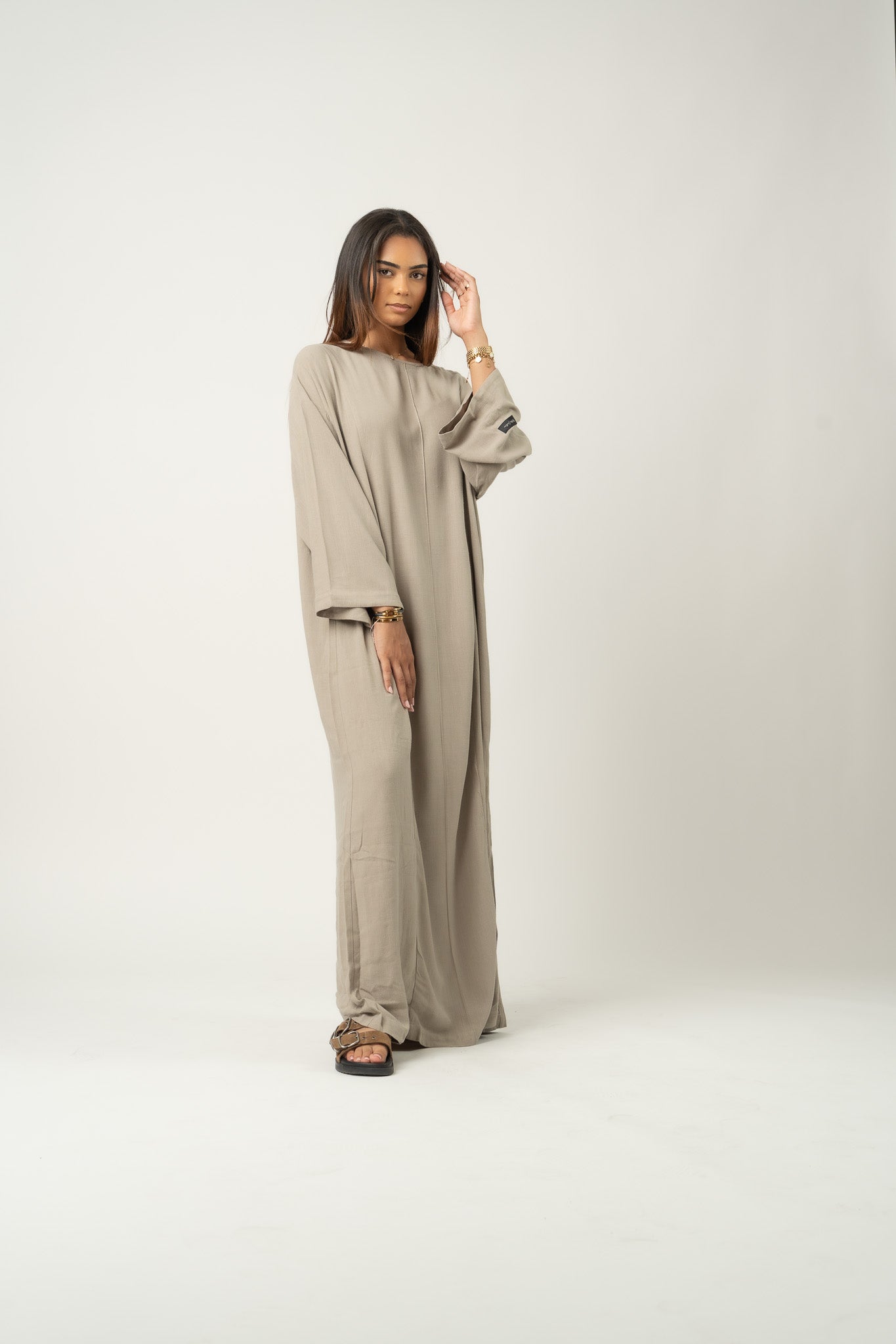 Robe longue maxi en mélange de lin Sauge