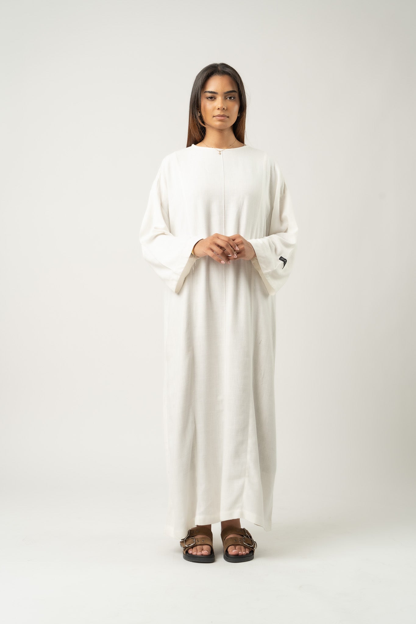 Robe longue maxi en mélange de lin white