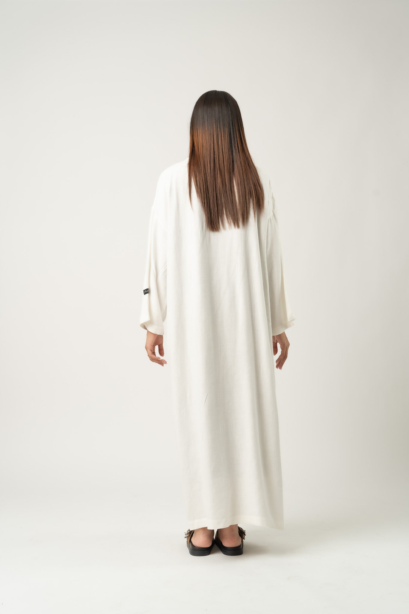 Robe longue maxi en mélange de lin white