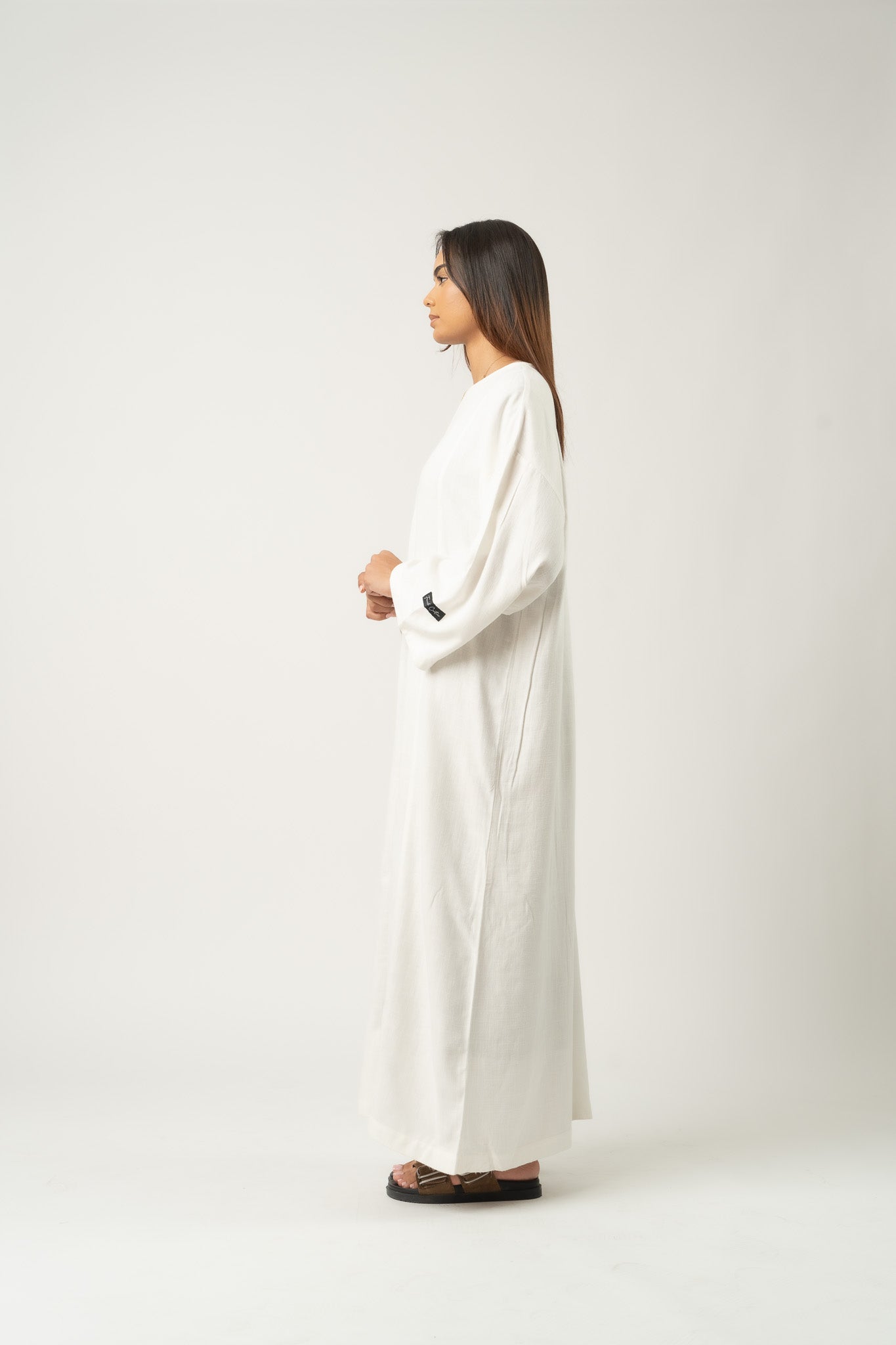 Robe longue maxi en mélange de lin white