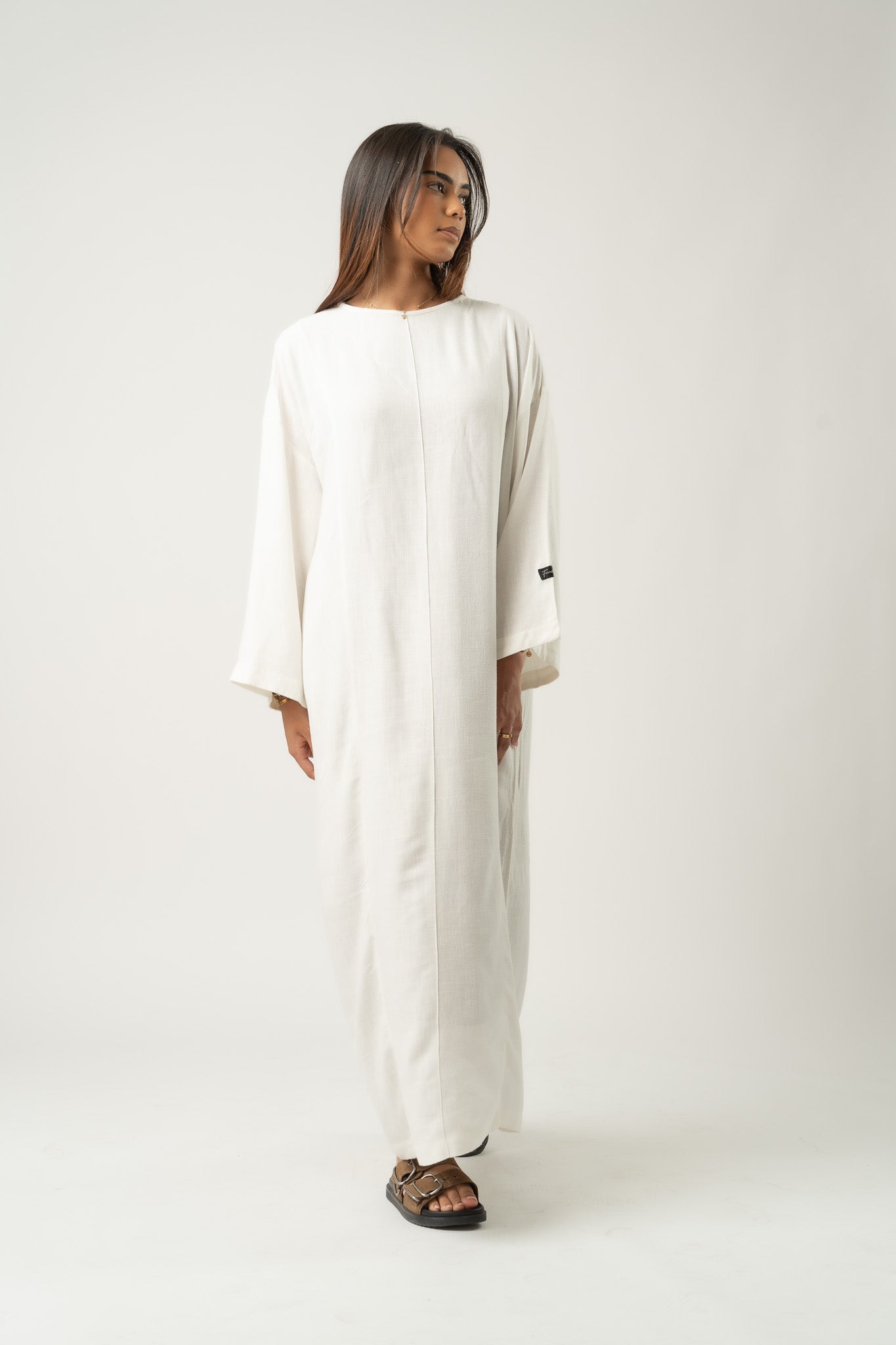Robe longue maxi en mélange de lin white