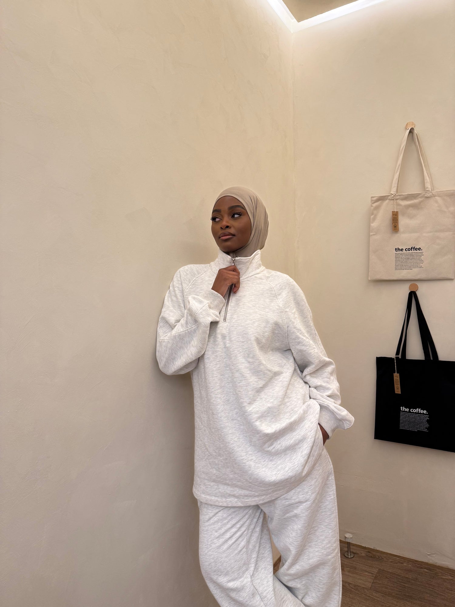 Sweat overzise à col montant zippé chiné