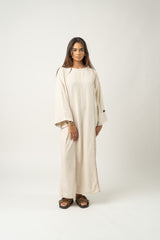 Robe longue maxi en mélange de lin Beige