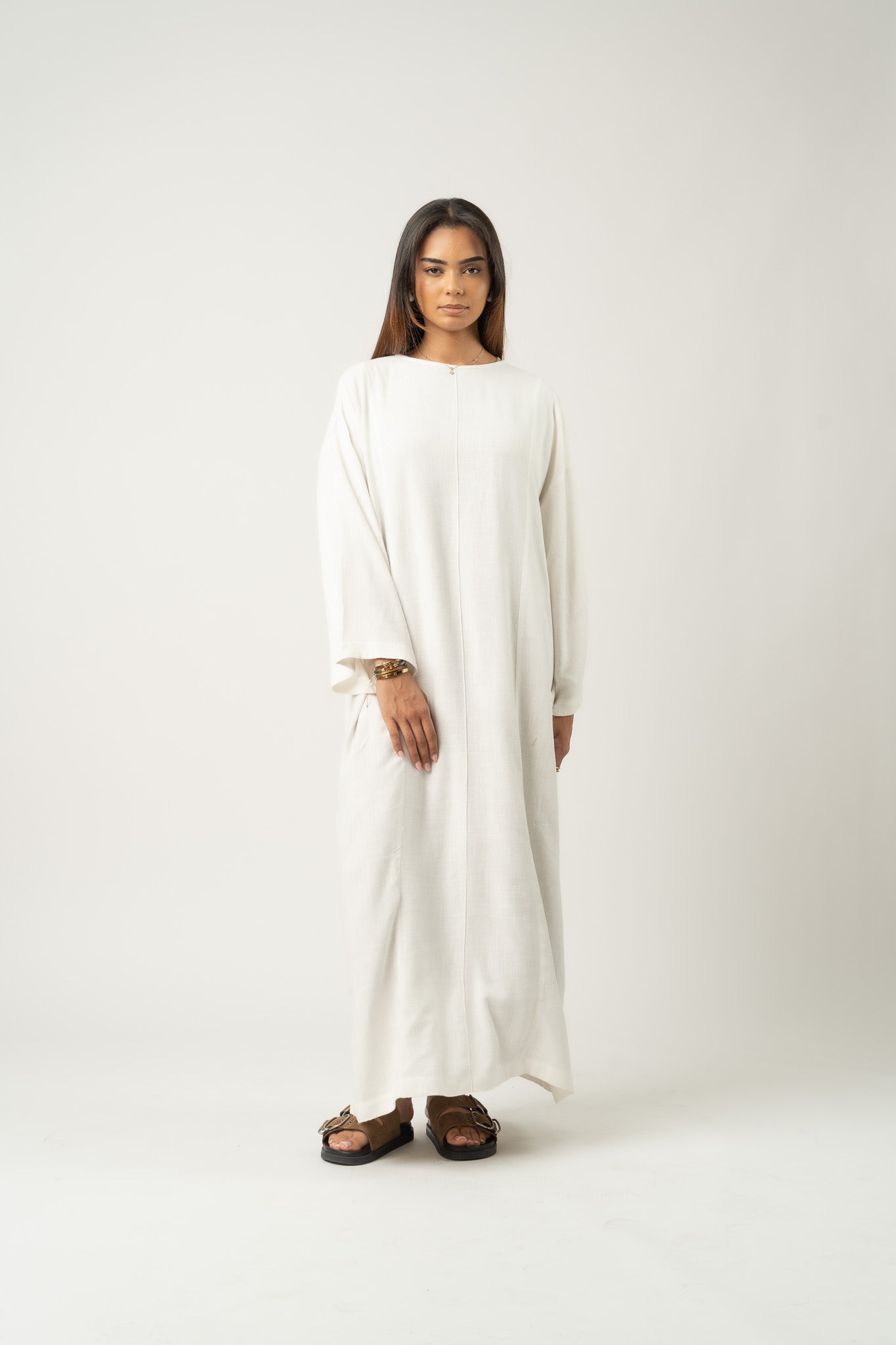 Robe longue maxi en mélange de lin white