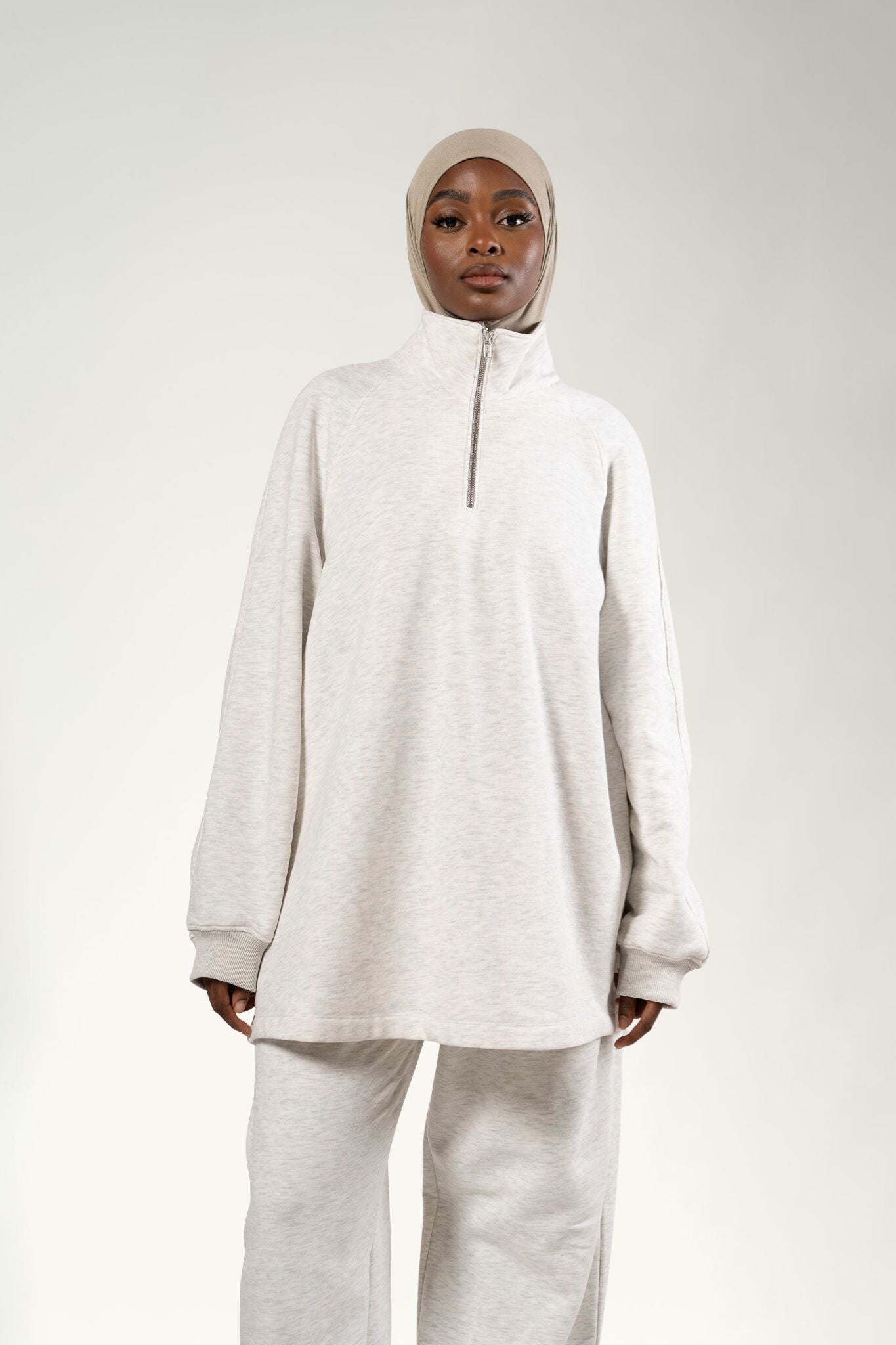 Sweat overzise à col montant zippé chiné