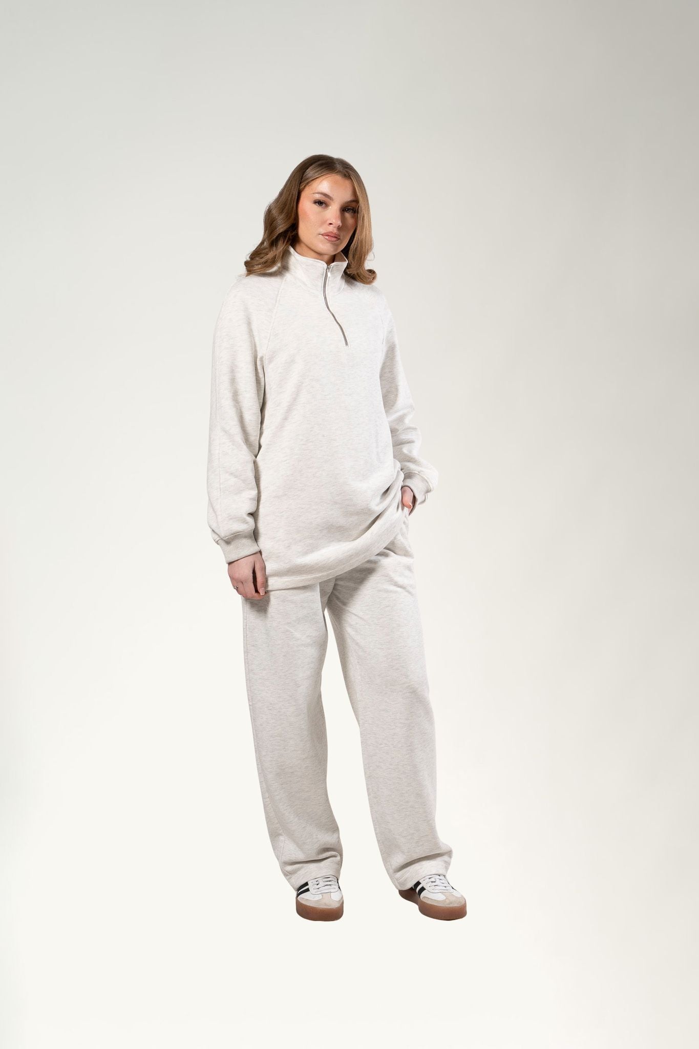 Sweat overzise à col montant zippé chiné