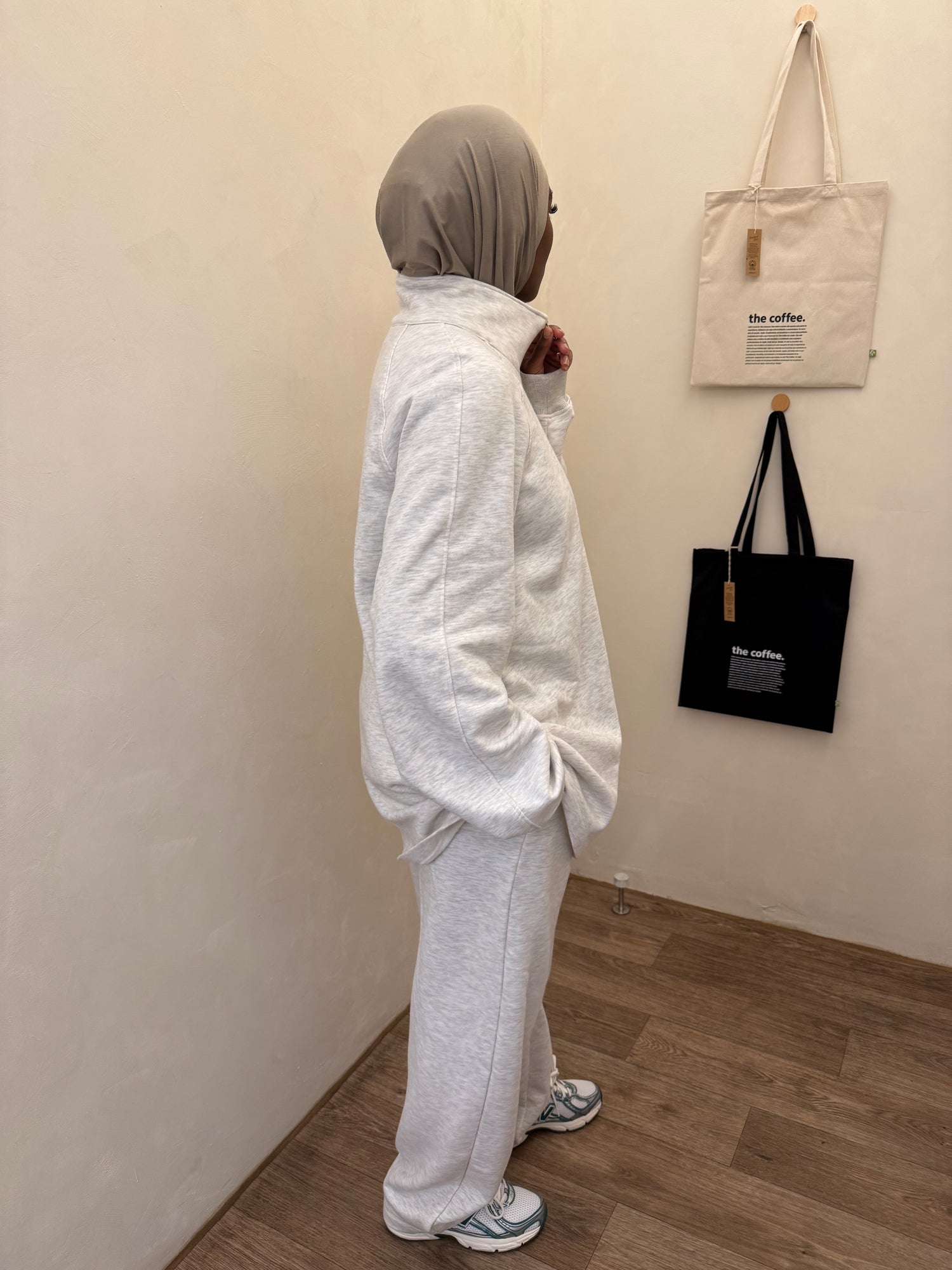 Sweat overzise à col montant zippé chiné