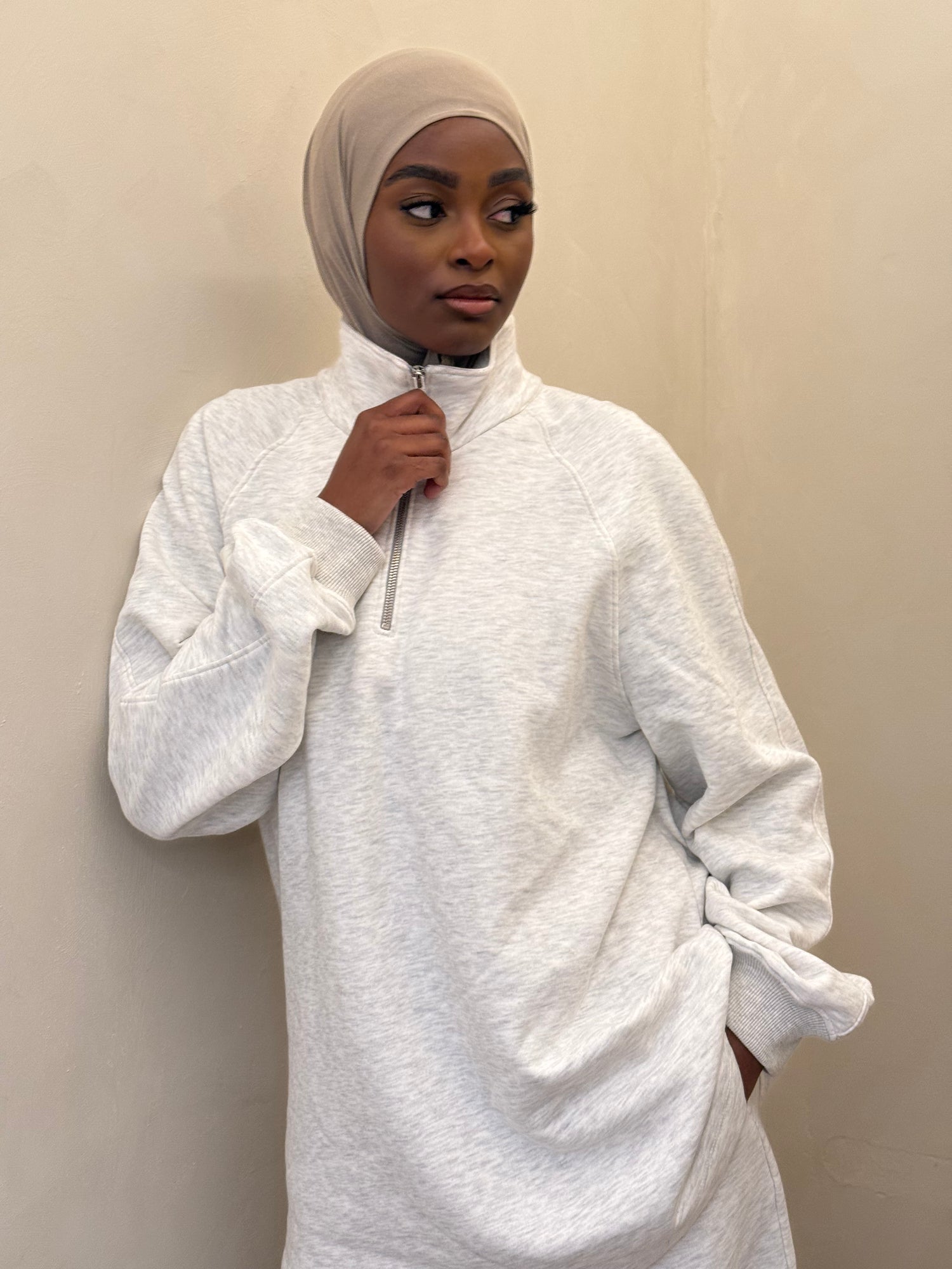 Sweat overzise à col montant zippé chiné