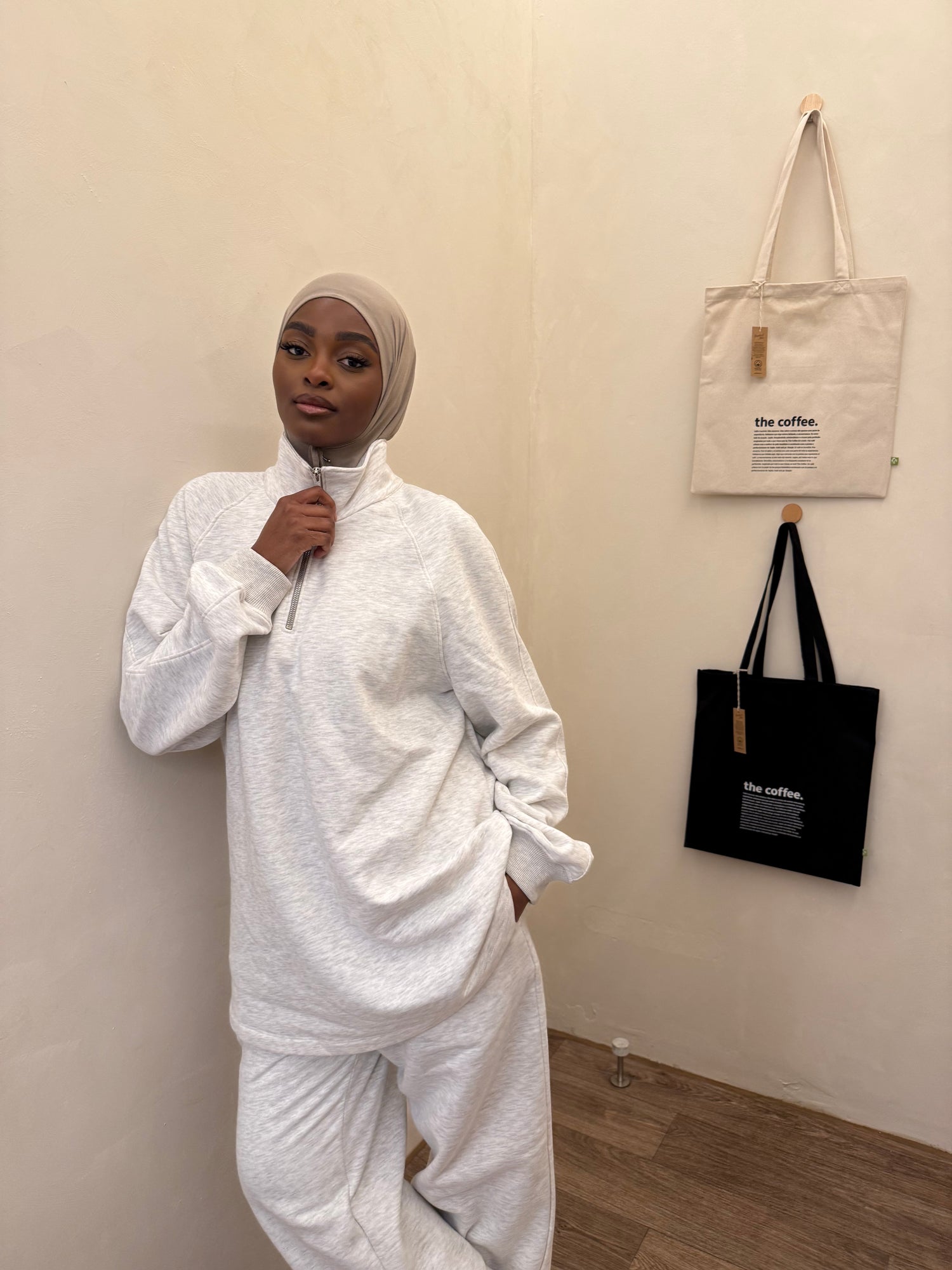 Sweat overzise à col montant zippé chiné