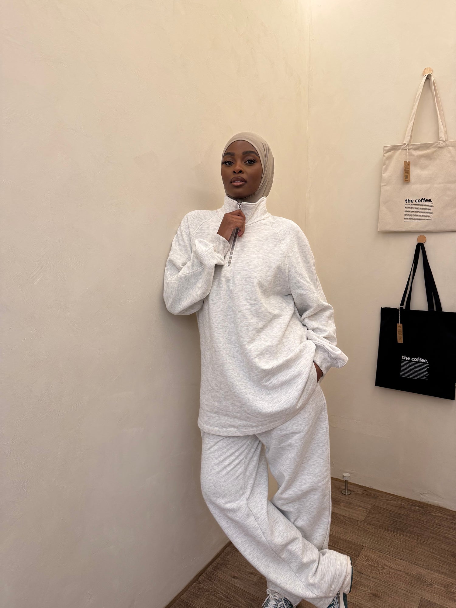 Jogging large gris clair chiné